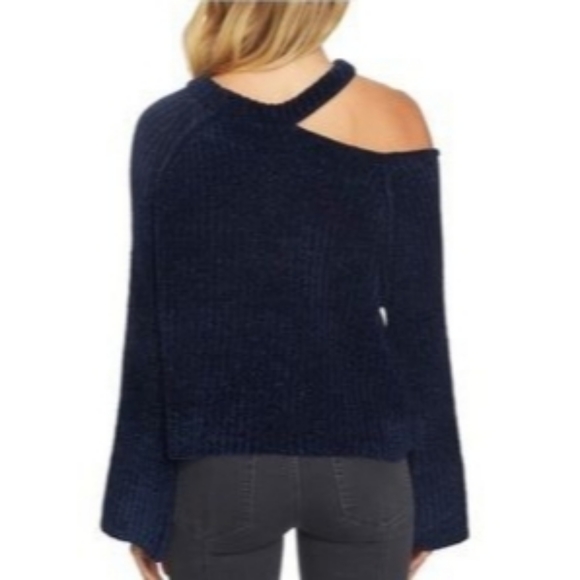 1. State Split Neck Cold Shoulder Chenille Sweater - Picture 2 of 8